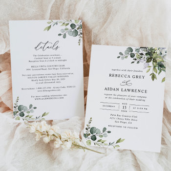 All In One Rustic Eucalyptus Greenery Wedding Invitation by PeachBloome at Zazzle
