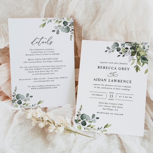 All In One Rustic Eucalyptus Greenery Wedding Invitation
