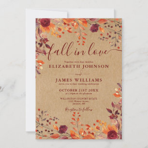 All In One Rustic Fall In Love Floral Wedding Invitation
