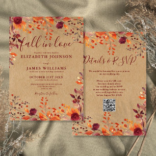 All In One Rustic Fall In Love QR Code Wedding Invitation