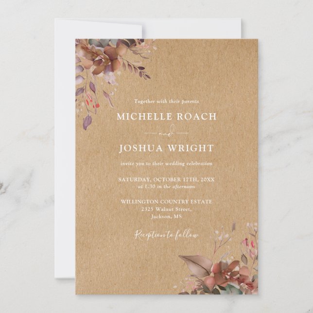All In One Rustic Floral Autumn Fall Wedding Invitation (Front)