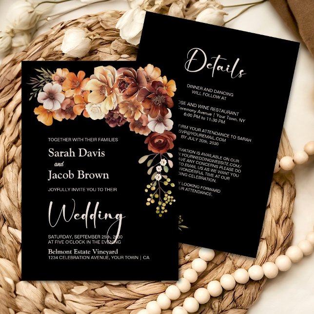 All in One Rustic Floral Black Wedding Invitation (Creator Uploaded)