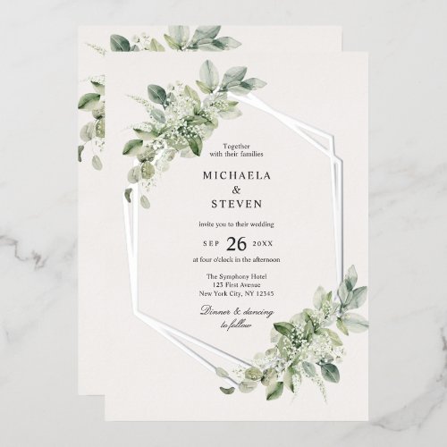 All-In-One Rustic Geometric Greenery Wedding Real Foil Invitation