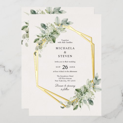 All-In-One Rustic Geometric Greenery Wedding Real Foil Invitation