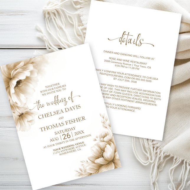 All in One Rustic Neutral Floral Wedding Invitation (Creator Uploaded)