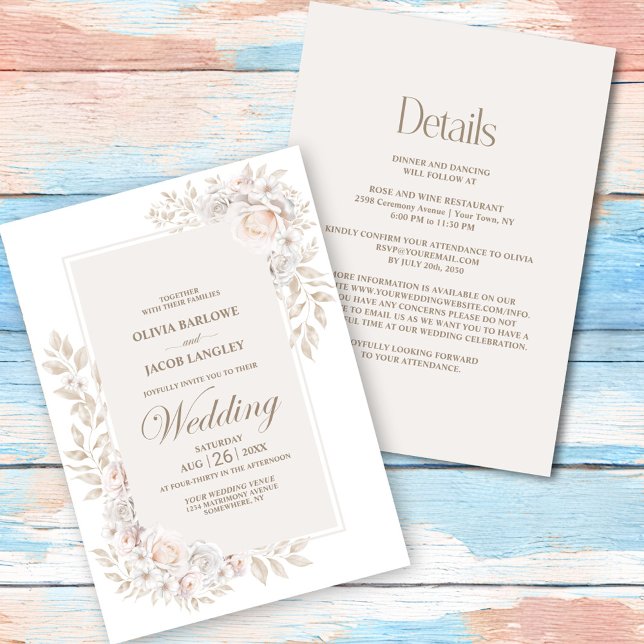 All in One Rustic Neutral Floral Wedding Invitation (Creator Uploaded)