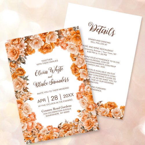 All In One Rustic Orange Floral Wedding Invitation