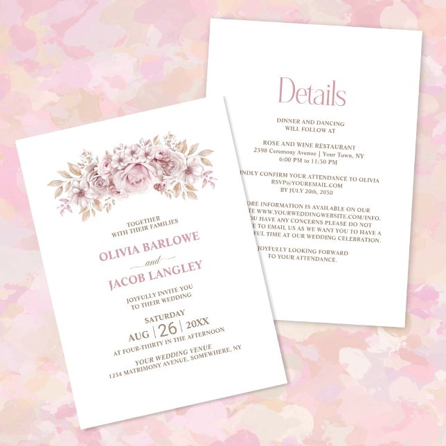 All in One Rustic Pink Floral Wedding Invitation (Creator Uploaded)
