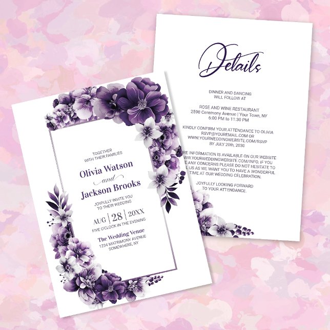 All In One Rustic Purple Floral Wedding Invitation (Creator Uploaded)