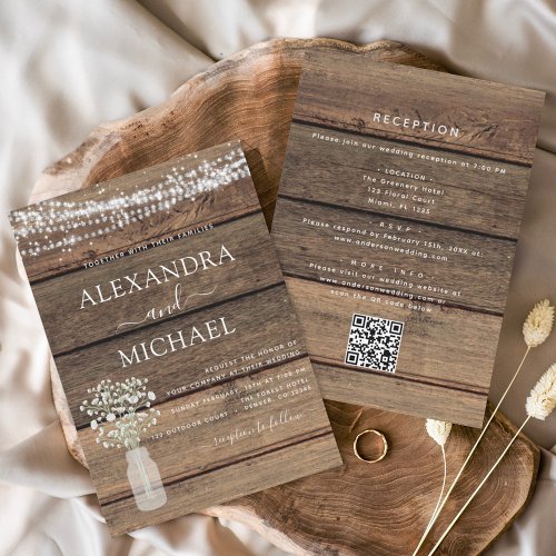 All In One Rustic QR Code Country Jar Wedding  Invitation