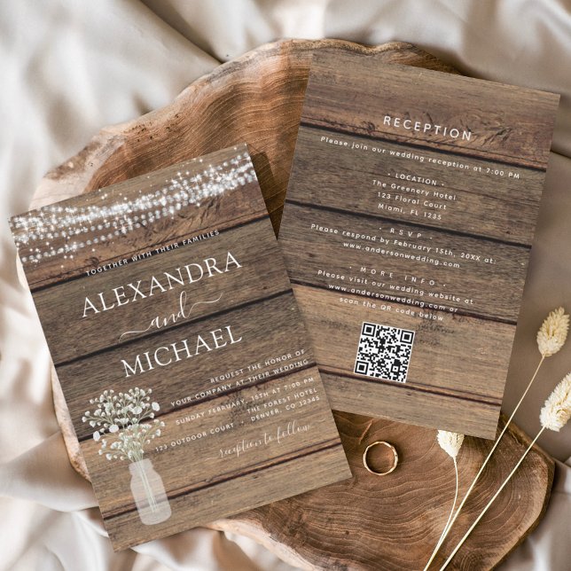 All In One Rustic QR Code Country Jar Wedding  Invitation (Creator Uploaded)