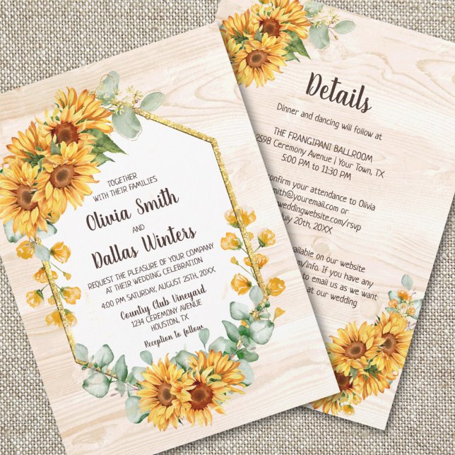 All In One Rustic Sunflower Barnwood Wedding Invitation (Creator Uploaded)