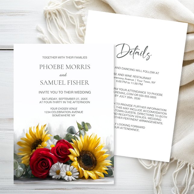 All in One Rustic Sunflowers and Roses Wedding Invitation (Creator Uploaded)