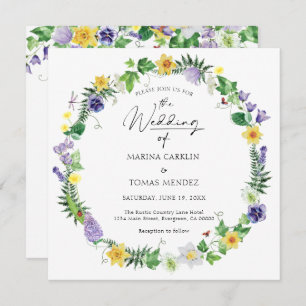 All in One Rustic Watercolor Wildflower Wedding Invitation