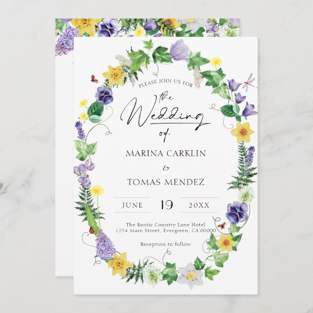 All in One | Rustic Wildflower Wedding Invitation (Front/Back)