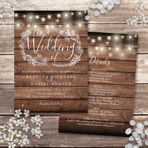 All In One Rustic Wood String Lights Wedding Invitation