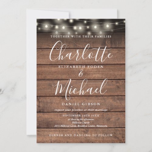 All In One Rustic Wood String Lights Wedding Invitation