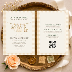 All in One Safari Wild One Gingham Baby Shower Invitation