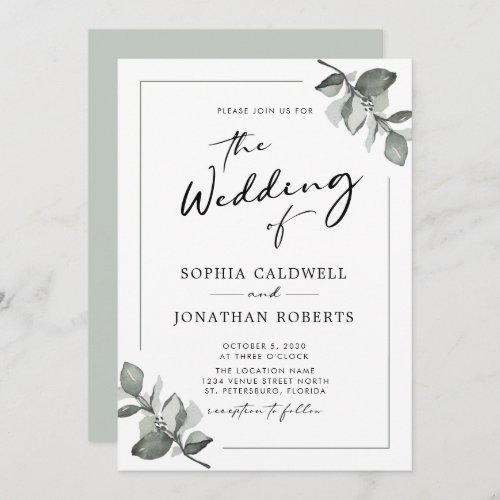 All in One Sage Eucalyptus Calligraphy Wedding Invitation
