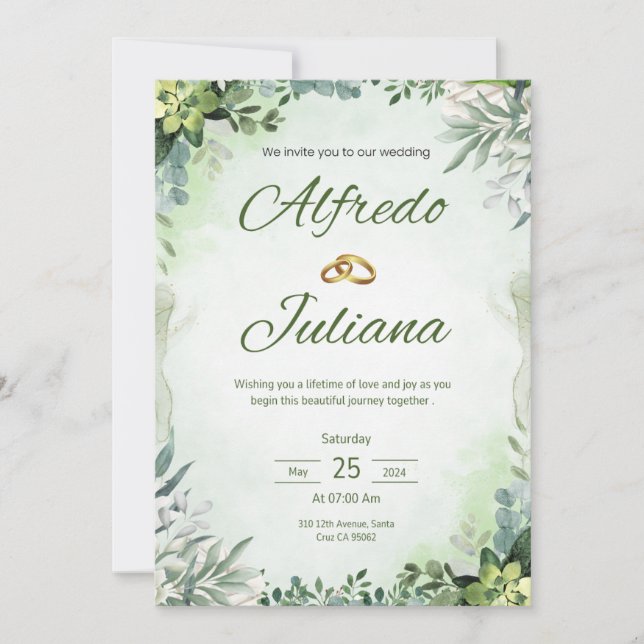 All in One Sage Green French Floral Wedding Invit Invitation (Front)