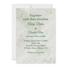All in One Sage Green French Floral Wedding Invita