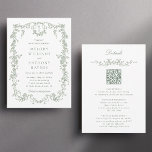 All in One Sage Green French Floral Wedding  Invitation<br><div class="desc">Elegant sage green floral wedding invitation with details on the back.
For more advanced customization of this design,  please click the DESIGN TOOL BUTTON above!</div>