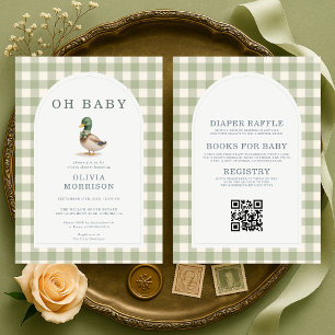 All in One Sage Green Mallard Duck Baby Shower Invitation