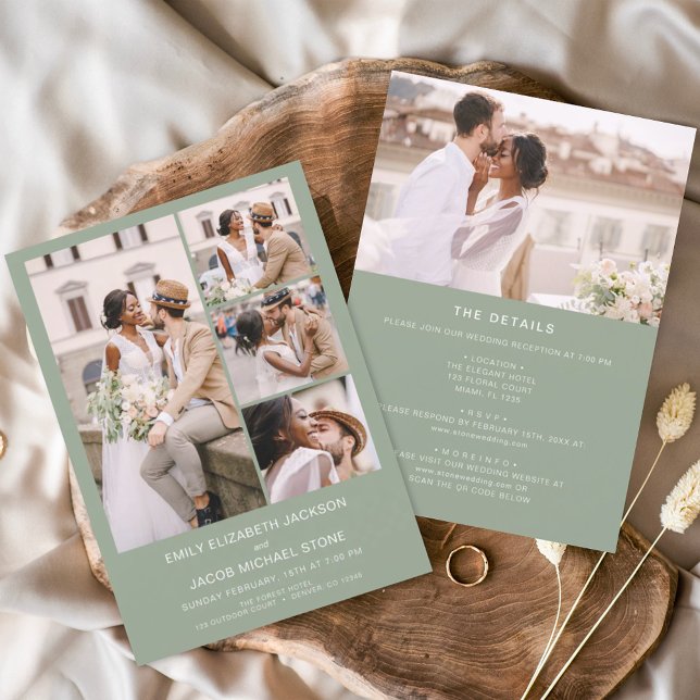 All In One Sage Green Minimalist Photo Wedding Invitation (Creator Uploaded)