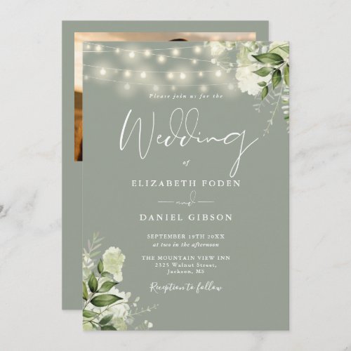 All In One Sage Greenery Light Photo Wedding Invitation