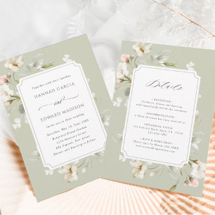 All In One Sage White Blush Elegant Floral Wedding Invitation