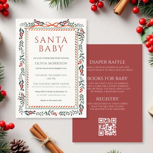 Christmas Santa Baby Red baby shower invitation