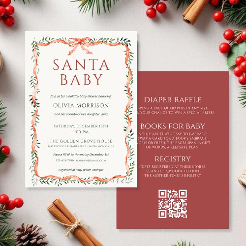 Christmas Santa Baby Bow baby shower invitation