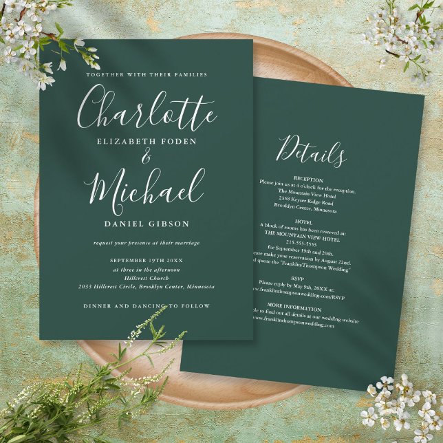 All In One Script Emerald Green Wedding Invitation (Creator Uploaded)