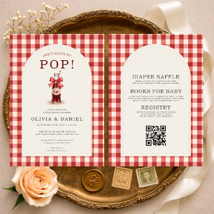 All in One She's Ready to Pop Couples Baby Shower Invitation