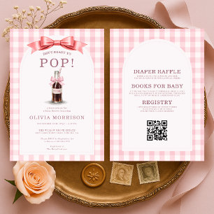 All in One She's Ready to Pop Pink Bow Baby Shower Invitation