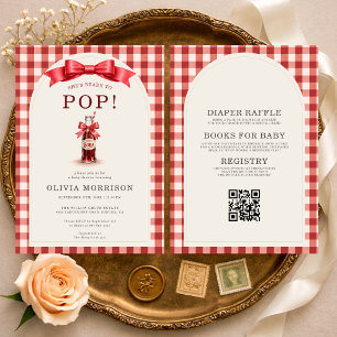 All in One She's Ready to Pop Red Bow Baby Shower Invitation