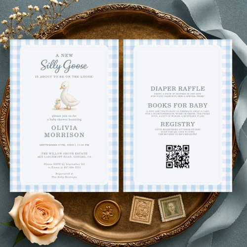 All in One Silly Goose Blue Boy Baby Shower Invitation