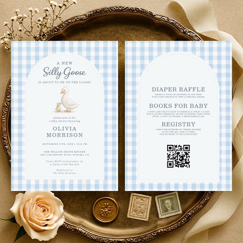 All in One Silly Goose Blue Gingham Baby Shower