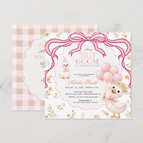 All in One Silly Goose Gingham Bow Baby Shower Invitation