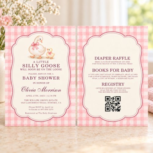 Silly Goose Pink Bow baby shower invitation