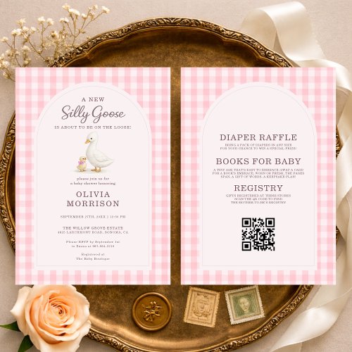 All in One Silly Goose Pink Gingham Baby Shower