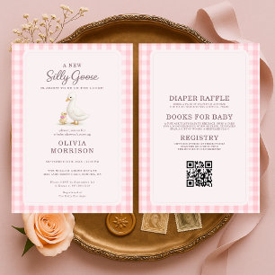 All in One Silly Goose Pink QR Code Baby Shower Invitation