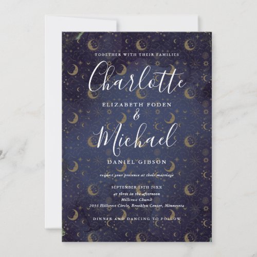 All In One Simple Celestial Moon And Stars Wedding Invitation