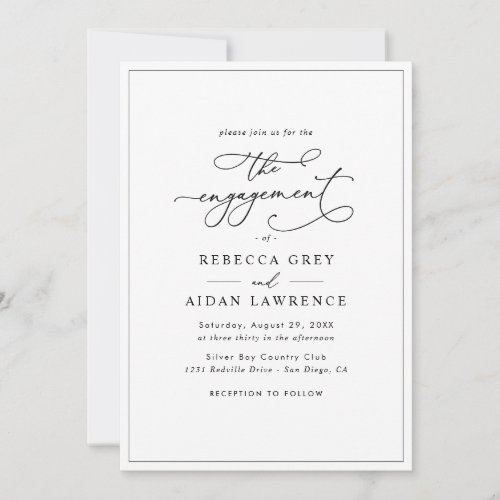 All-In-One Simple Classic Black &amp; White Engagement Invitation