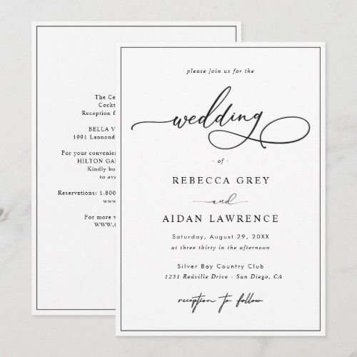 All-In-One Simple Classic Black & White Wedding In Invitation