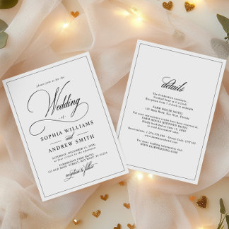All-In-One Simple Classic Black & White Wedding Invitation