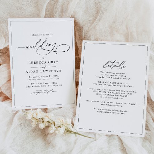 Wedding Invitations - Pink Dramatic personalized gifts for you All in one simple classic black and white wedding invitation