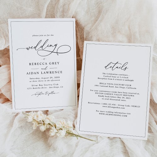 All_In_One Simple Classic Black  White Wedding Invitation