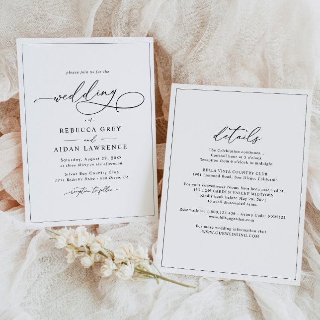 All-In-One Simple Classic Black & White Wedding Invitation (Creator Uploaded)