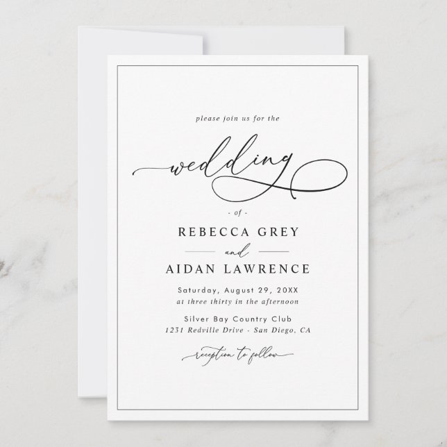 All-In-One Simple Classic Black & White Wedding Invitation (Front)